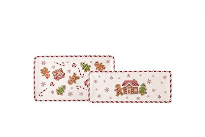 Gingerbread Man Serving Platters Set of 2 - Traditional Holiday Ceramic Trays