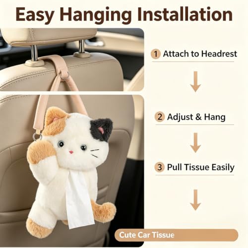 Lying Bear Cat Tissue Box Holder Plush Hanging Napkin Dispenser for Car & Home