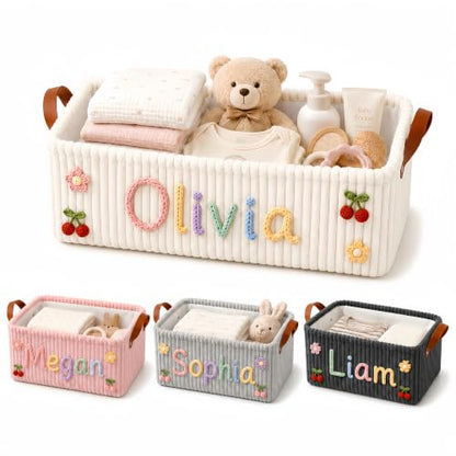 Personalized Baby Storage Basket with Name and Style 01 - Nursery Organizer