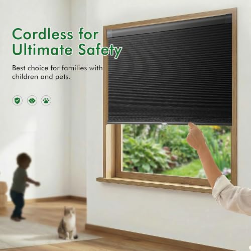 No Drill Blackout Cellular Shades 22x48 Inches - Black Variation