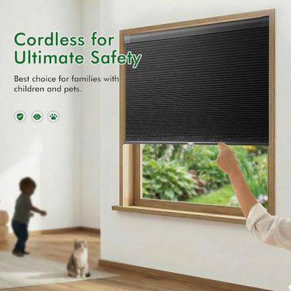 No Drill Blackout Cellular Shades 22x48 Inches - Black Variation