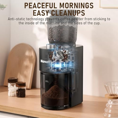 Novalife Black Electric Coffee Grinder with 38 Settings & Timer