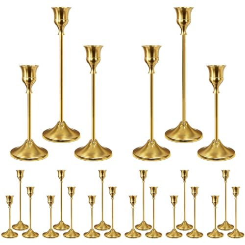 24Pcs Gold Taper Candle Holders Vintage Centerpieces Set