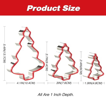 Christmas Tree Cookie Cutter Set of 3 with Red Handle - Baking Mold