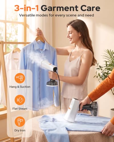Vacuum Steamer for Clothes with 6000Pa Suction Handheld Garment Steamer White