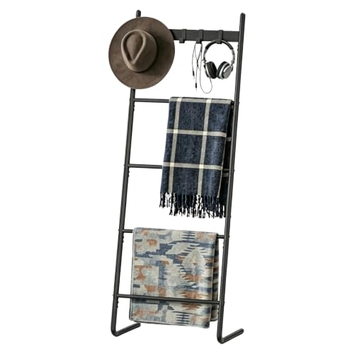 HOOBRO Black 5-Tier Wall-Mounted Blanket Ladder and Towel Rack