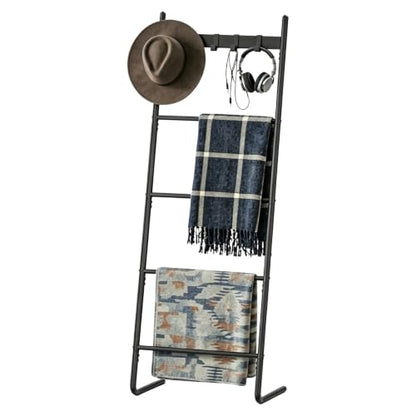HOOBRO Black 5-Tier Wall-Mounted Blanket Ladder and Towel Rack