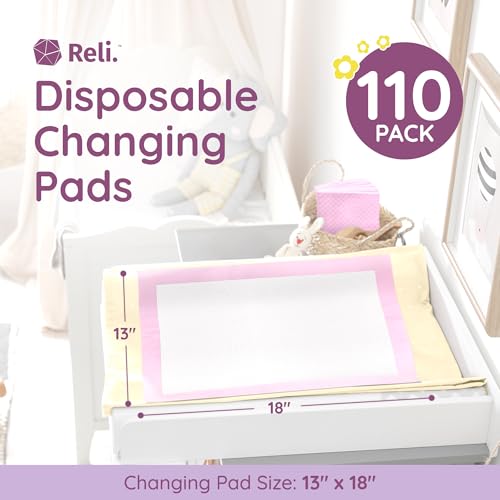 Disposable Baby Changing Pads 110 Pack, 13x18 Inch, Leak-Proof & Soft