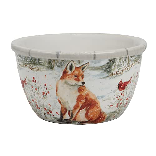 Set of 4 Ceramic Ice Cream Bowls - Winter Forest Animals Design, 5.25 inch