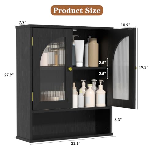 Black Bathroom Wall Cabinet with Adjustable Shelf - Compact Storage Organizer