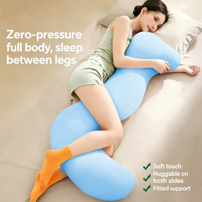 Full-Body Cooling Pillow - Ergonomic Wave-Shaped Support, 95x25cm - Green