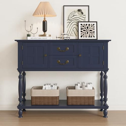 42 Inch Farmhouse Entryway Table with Drawers and Storage Cabinets