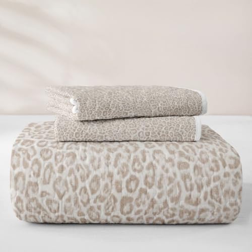 Beige Leopard 3-Piece Quilt Set King Bedding Microfiber All Season