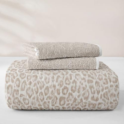 Beige Leopard 3-Piece Quilt Set King Bedding Microfiber All Season