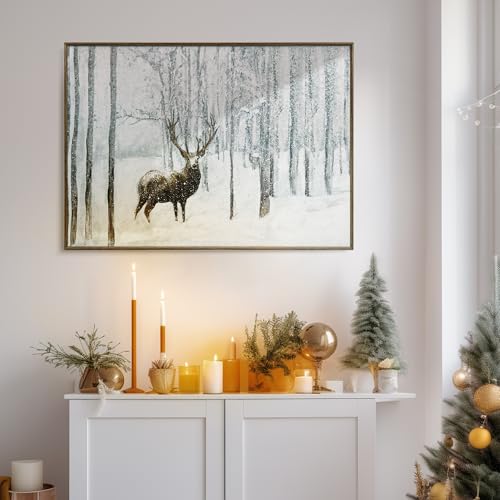 Christmas Canvas Wall Art Reindeer Scene 20x28 Inch Holiday Decor for Living Room