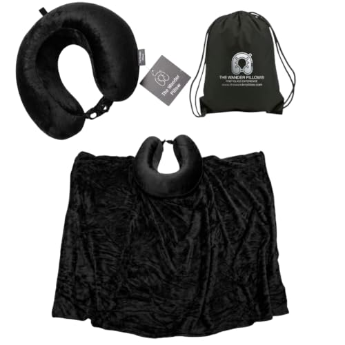Travel Pillow with Built-In Blanket - Jet Noir / Softcover, Memory Foam Neck Support for Airplane & Long Flights