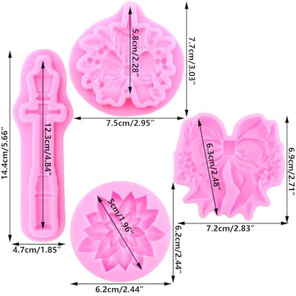 Christmas Silicone Mold Set of 4 - Poinsettia Bow, Holly Leaf & Street Lamp