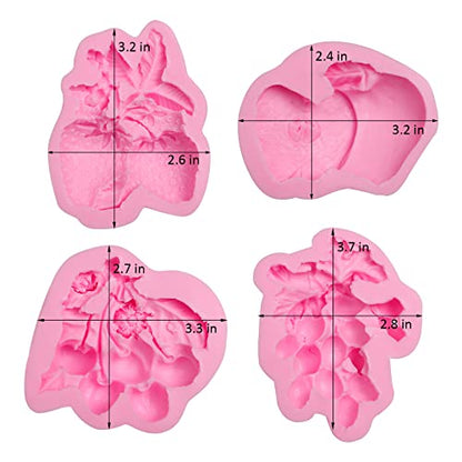 Strawberry Fondant Silicone Mold, Cherry Chocolate Mold, Fruit Apple Grape Candy Baking Molds for Ice Cube Pudding Dessert Cake Decoration Clay Resin DIY Craft