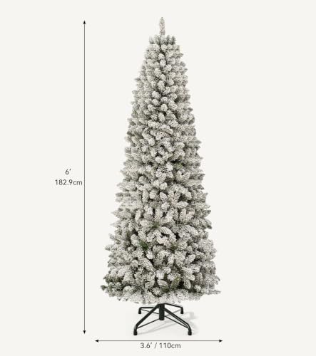 White 6ft Pre-Lit Flocked Pencil Christmas Tree with Dual-Color LEDs - Slim & Space-Saving
