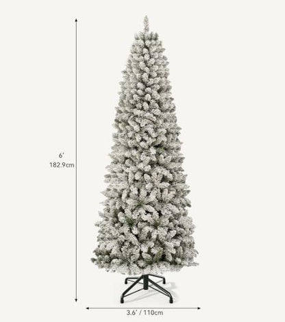 White 6ft Pre-Lit Flocked Pencil Christmas Tree with Dual-Color LEDs - Slim & Space-Saving