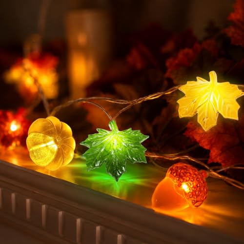 Fall String Lights 40 LEDs Acorn Pumpkin Maple Leaf Fairy Lights Indoor Outdoor - Maple Pumpkin Pinecone