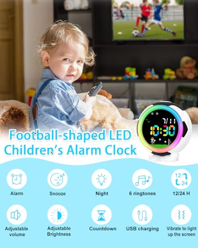 Kids Soccer Ball Alarm Clock with Night Light - Black