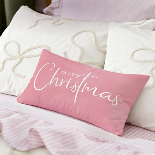 Pink Christmas Throw Pillow Cover 12x20 with Merry Christmas Design - Indoor Outdoor Home Decor - Variation: Pink Christmas