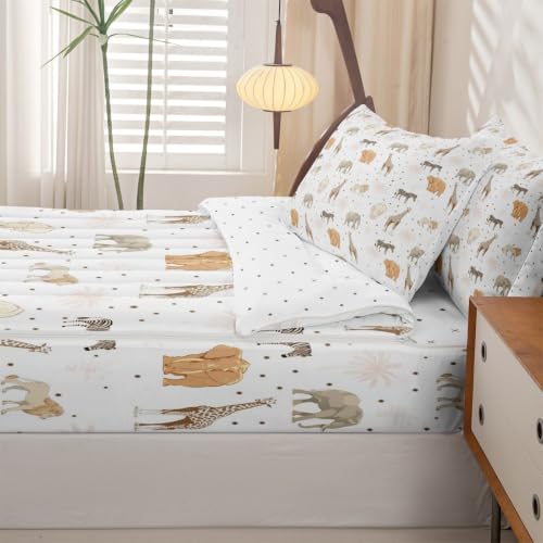 Feelyou Safari Animals Zipper Comforter Set Twin White Yellow Kids Bedding