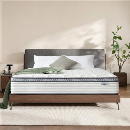 White 12 Inch Queen Hybrid Mattress - Medium Firm Support, Boxed Bed