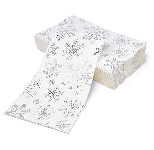 Christmas Snowflake Guest Napkins - Silver Disposable Party Paper Napkins Set of 100