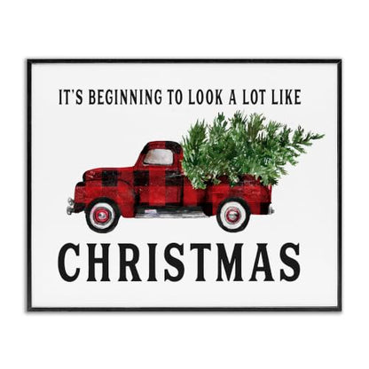 Christmas Plaid Truck Holiday Word Art - 11 x 14 Inch Framed Giclée Print - Black Variation