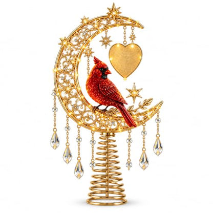 Lighted Angel Christmas Tree Topper - Cardinal Design with Warm Glow & Snowflakes