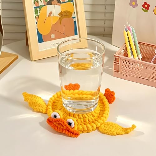2PCS Crochet Coaster Set - Frogs and Ducks 3D Woven Drink Mats - Funny Home Decor
