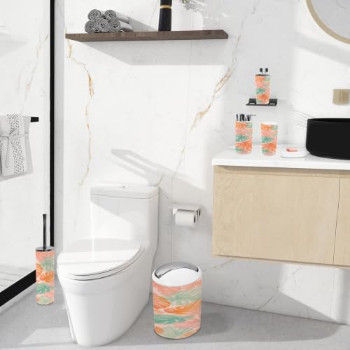 6-Piece Bathroom Accessory Set with Monstera Leaves - Tropical Bathroom Decor