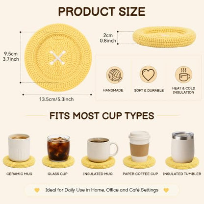 Button Crochet Coaster Handmade Yellow Drink Coaster 1Pc - Adorable Home Decor