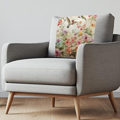 Hummingbird Floral Recliner Headrest Protector - Easy to Install, 17x27 Inch