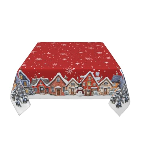 Red White Xmas Square Tablecloth 54x54 Inch Water-Resistant Washable Holiday Cover