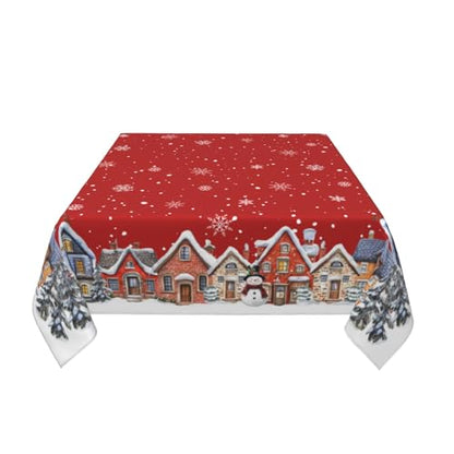 Red White Xmas Square Tablecloth 54x54 Inch Water-Resistant Washable Holiday Cover