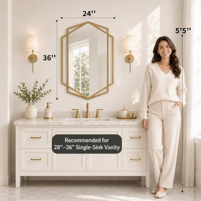 Matte Gold Hexagon Bathroom Vanity Mirror - 24x36 Inch Wall Mirror - Variation of THIS listing