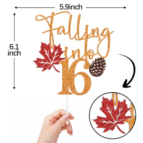Orange Glitter Falling Into Cake Topper - 16th Birthday Autumn Celebration - Rustic Harvest Party Supplies - Variation: Orange-16