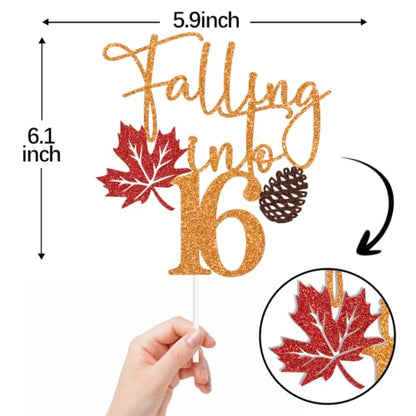 Orange Glitter Falling Into Cake Topper - 16th Birthday Autumn Celebration - Rustic Harvest Party Supplies - Variation: Orange-16