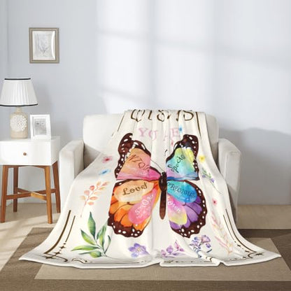 Christian Blanket for Women with Butterfly and Bible Verses - 50x60 Inches - Variation of Christian / 60x50in