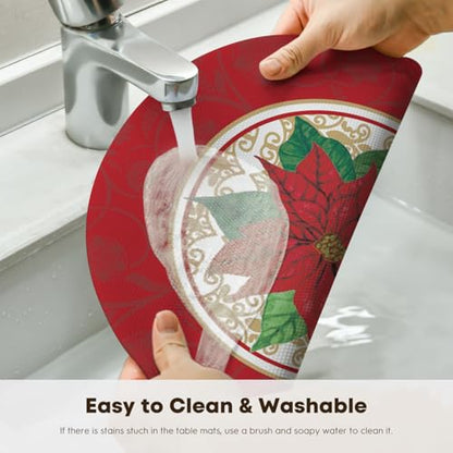 14-Inch Vinyl Christmas Placemats Set of 4 Non-Slip Table Mats for Holiday Decor