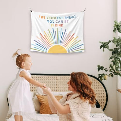 Inspirational Whimsical Boho Wall Tapestry Banner - Be Is Kind, 40x30 Inches