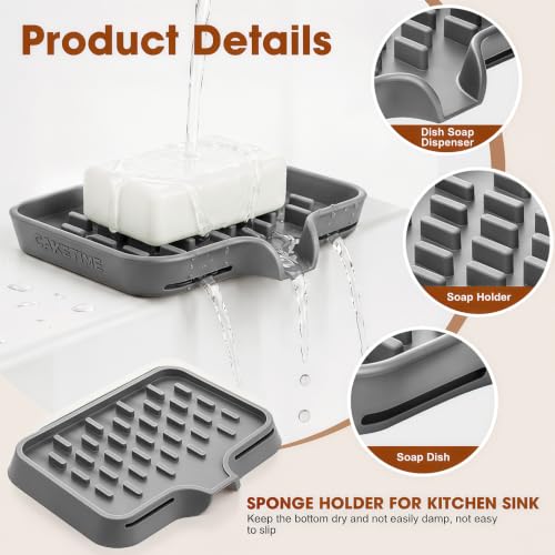 Silicone Soap Dish with Drainage Holes - Gray 2-Pack, Non-Slip Bathroom & Kitchen Organizer