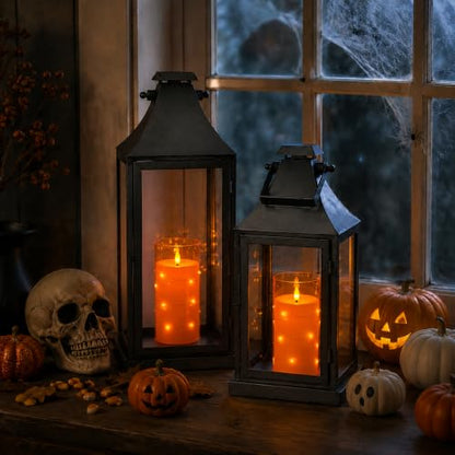 Orange Flickering Flameless Candles with Remote Timer - 6 LED Battery-Powered Decor