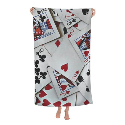 Oversized Microfiber Beach Towel with Playing Cards Poker Set - Queen King - Extra Large XL Pool Sandproof Quick Dry for Women Girls Kids