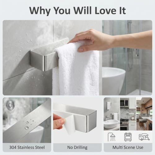 9 Inch Stainless Steel Self Adhesive Towel Holder for Bathroom Kitchen