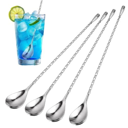 12 Inch Stainless Steel Bar Spoon Set for Cocktails and Drinks - 4 Pack