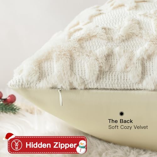 Artscope Snowflakes Christmas Pillow Covers 18x18 Set of 2 - Beige Snowflake Tree Variation